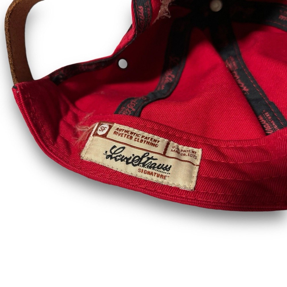 Vintage Levi's Strauss Men's Leather Strap Adjustable Hat Red - Picture 6 of 6